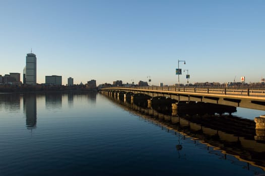 The Charles River and Harvard Bridge in Cambridge, MA