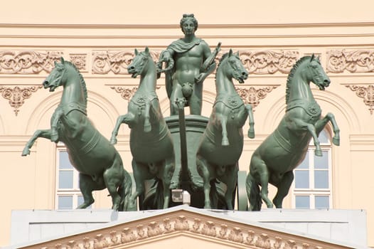 Sculptural composition on a facade of the Bolshoi theater in Moscow