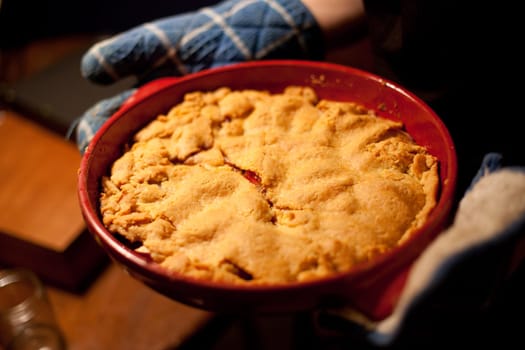 Cherry Pie in Pan, Fresh Out of the Oven