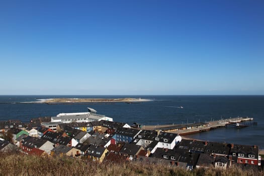 View from over the lowlands and the harbour of Heligoland to the neighbouring island of Düne