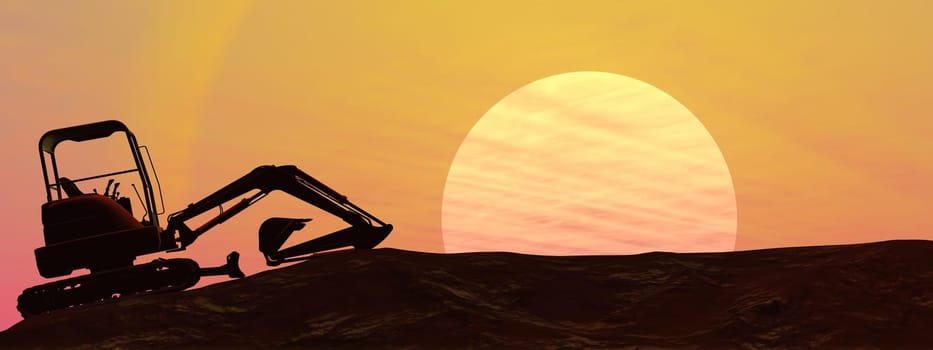 Shadow of an excavator upon ground bysunset