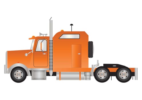 An Orange American Style Tractor Unit with Sleeper Cab  isolated on White