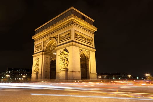 Arc de Triomphe - Arch of Triumph by night in Paris, France