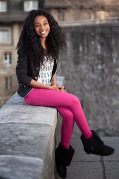 Outdoor of a  portrait beautiful young african american teenage girl