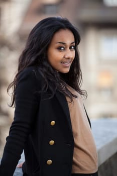 Outdoor of a  portrait happy young african american teenage girl