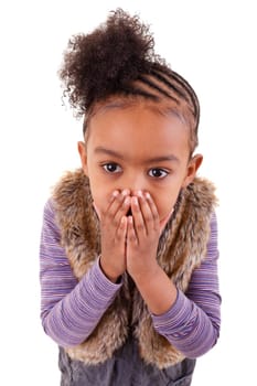 Surprised little black girl  looking up