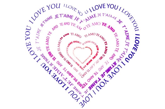 A heart made of words "I love you"" in many languages"