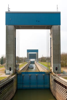 boat in a sluice in Nijmegen, Netherlands