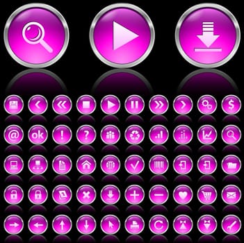 Set of blue glossy icons on black background