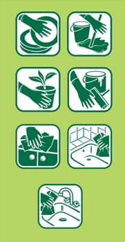 Vector of icon set. Domestic cleaning. Green design.