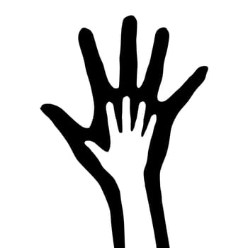 Hand in hand. Vector illustration on white background