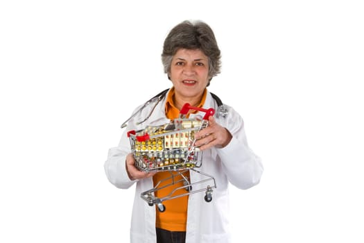Female doctor with tablets - isolated on white background