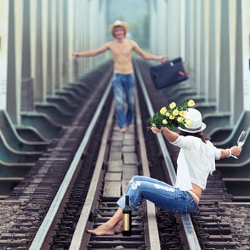 Young man comes back to his woman