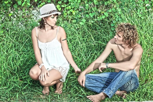Portrait of a sexy young couple outdoor