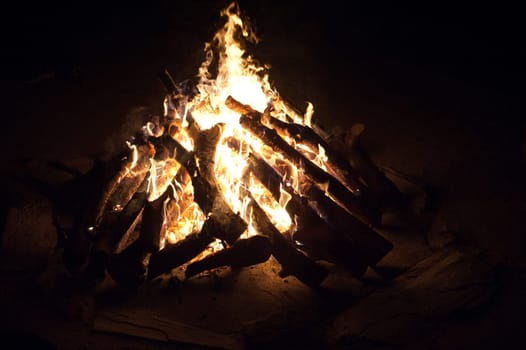 Roaring camp fire in the bush, South Africa