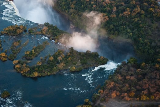 Victoria Falls from the air in the afternoon