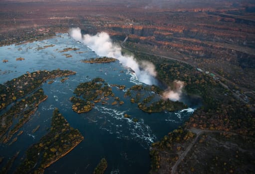 Victoria Falls from the air in the afternoon
