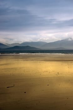 golden beach with blue sky and clouds in the maharees on the Dingle Peninsula Ireland with copy space