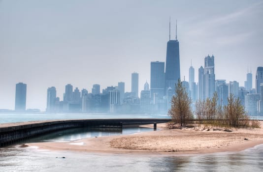 HDR of Chicago with Fog