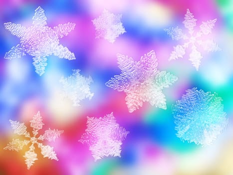 Colorful Christmas background with colorful snow flakes