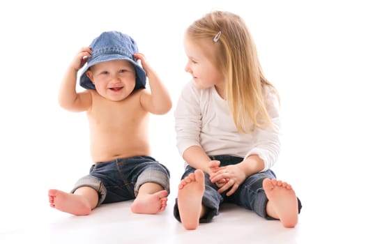 the studio portrait of two sisters
