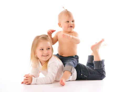 the studio portrait of two sisters