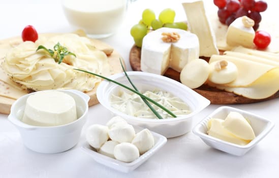 Arrangement of dairy products on a table