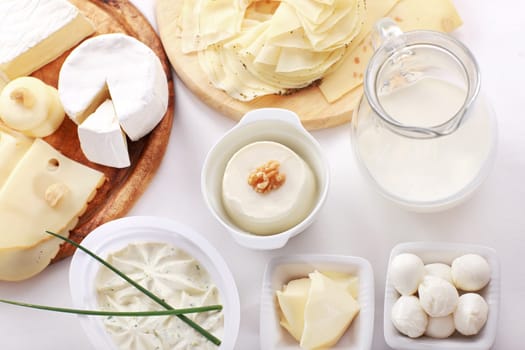 Arrangement of dairy products on a table