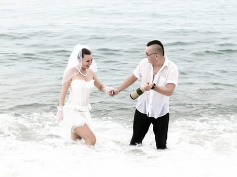 Celebration of wedding in the tropical sea