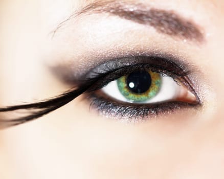 Fashion eye makeup with feather false eyelashes