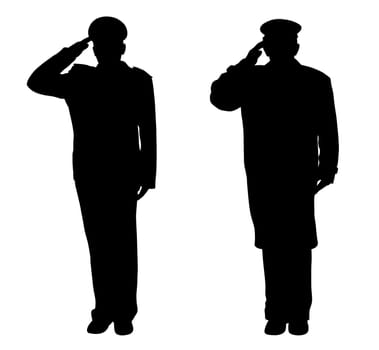 Soldier, officer, captain, policeman, sailor or firefighter saluting. Isolated white background.
