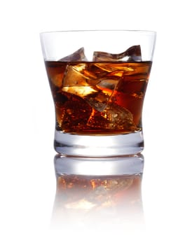 Brown sweet Drink with ice cubes isolated on white background