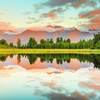 Reflection of the mountains in Matheson lake
