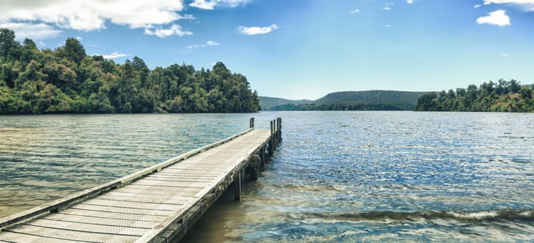 Lake Mapourika in New Zealand. Panorama