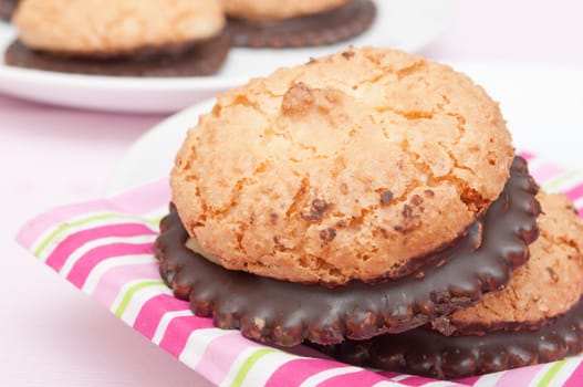 Homemade Coconut Cookies With Chocolate on White Plate