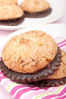 Homemade Coconut Cookies With Chocolate on White Plate