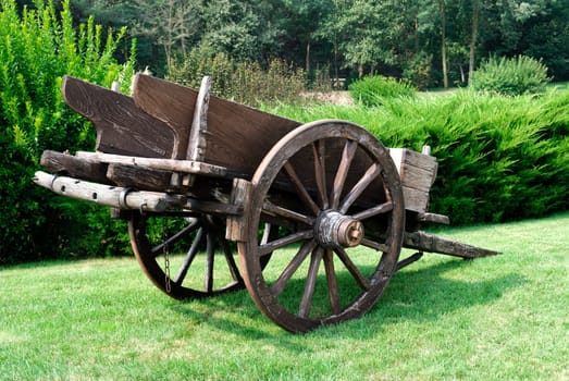 Ancient wooden cart in a park