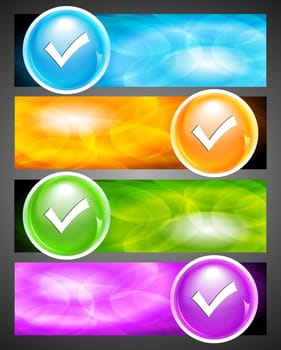 Colourful banners with check button. Eps 10 vector