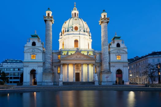 Karlskirche in the evening,building and landmark of Vienna