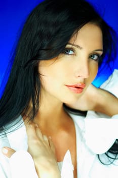 Portrait of beautiful woman wearing white shirt