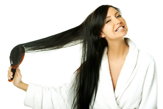 Young beautiful woman during daily morning routines