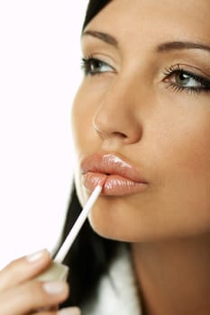 Portrait of Beautiful brunette woman doing daily morning routines (the make up series)