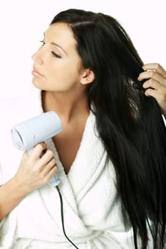 Portrait of Beautiful brunette woman doing daily morning routines (the make up series)
