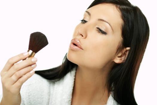 Portrait of Beautiful brunette woman doing daily morning routines (the make up series)