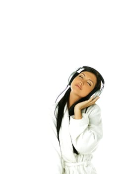 Beautiful girl is listen to the music