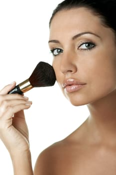 Portrait of Fresh and Beautiful brunette woman doing make up
