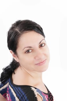 Portrait of a beautiful woman looking at the camera smiling, isolated on a white background