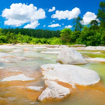 Scenic view of beautiful stream at sunny day