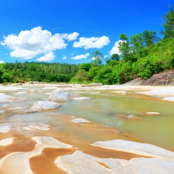 Scenic view of beautiful stream at sunny day