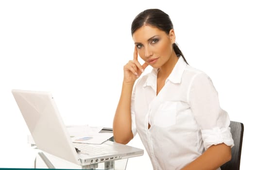 Portrait of beautiful business woman with laptop